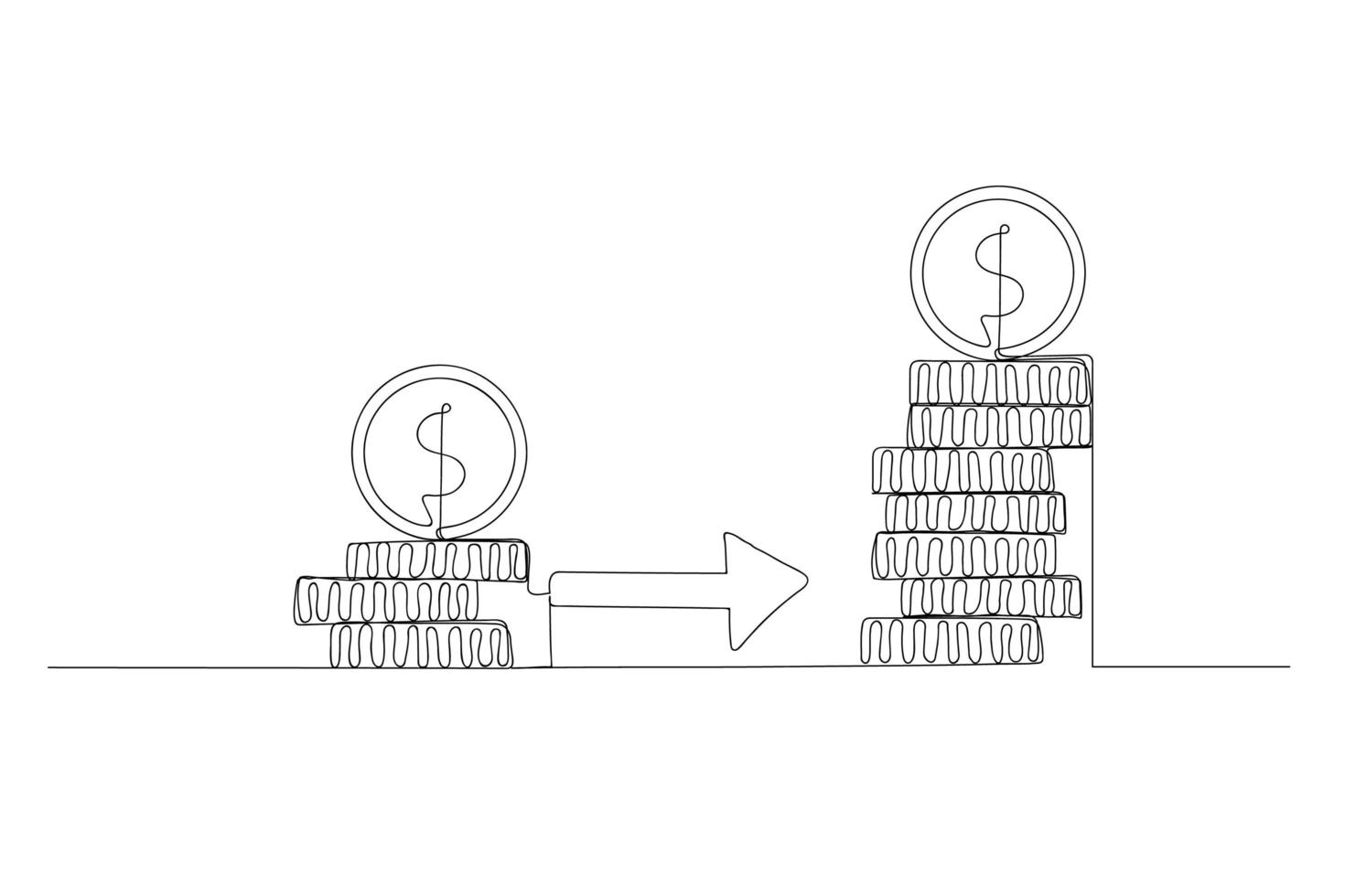 durchgehende Strichzeichnung Pennycents werden in einer schwarzen Linie auf weißem Hintergrund gezeichnet. das Konzept der Rentabilität es gab wenig Geld es gab viel. Vektor-Illustration. vektor