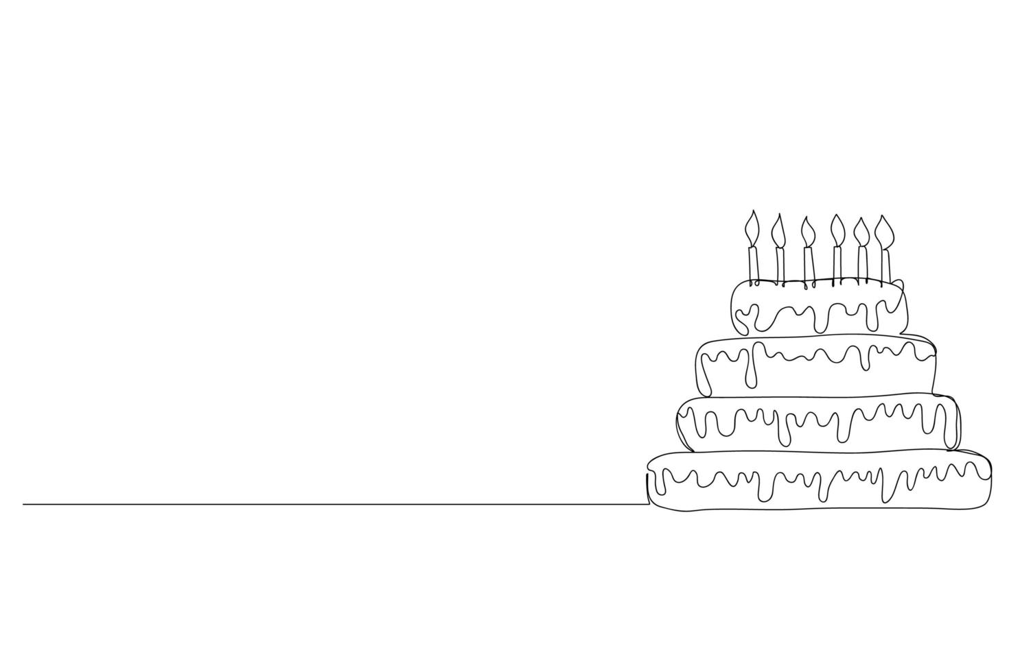 durchgehende Strichzeichnung Geburtstagstorte mit Kerze. Symbol der Feier glücklicher Moment auf weißem Hintergrund-Vektor-Illustration. vektor