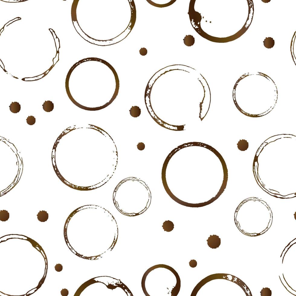 kaffekopp botten ringar seamless mönster. brun form av kaffefläckar och droppstänk isolerade på vitt. grunge cirklar och stänk. vektor