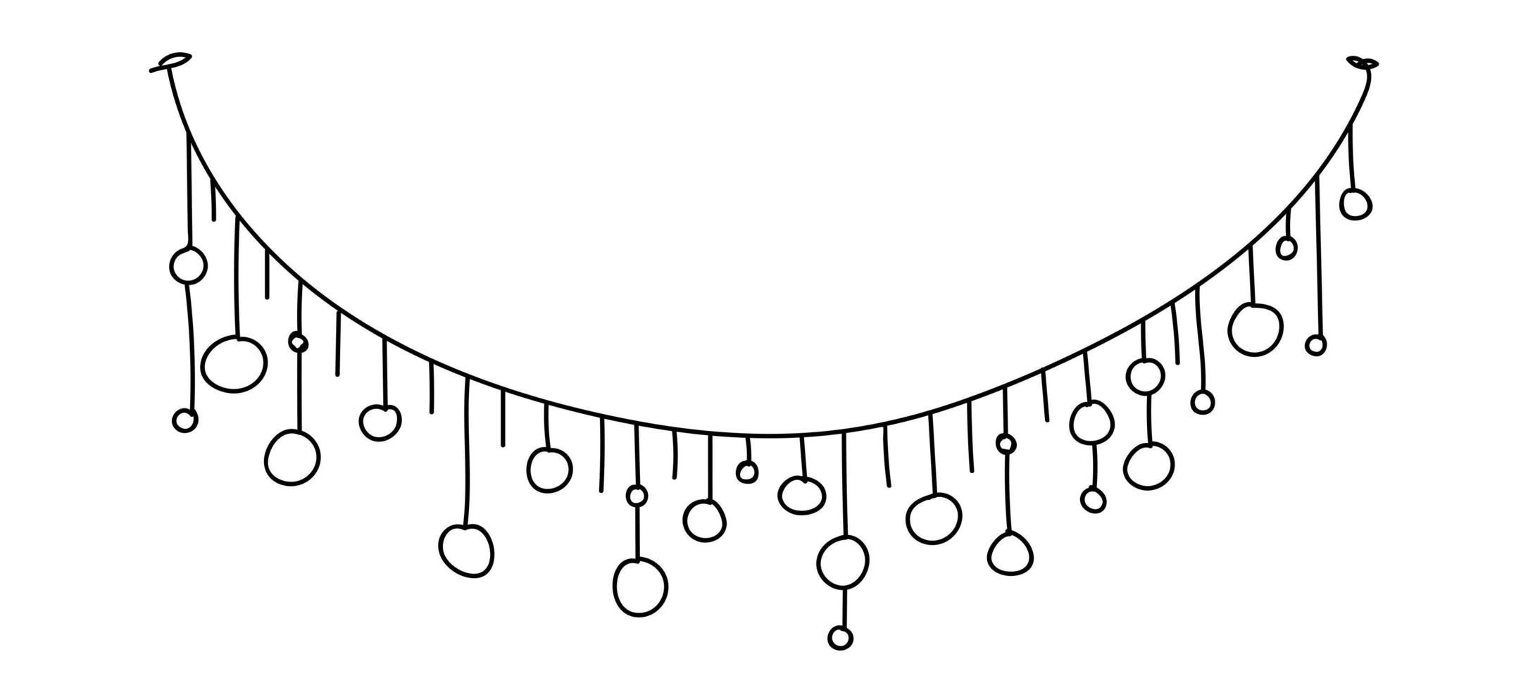 linjär en krans av hängande glödlampor. inredning för en semester och ett mysigt hem. vinterhygge. vektorillustration i skandinavisk, nordisk stil. handritad linjekonst vektor