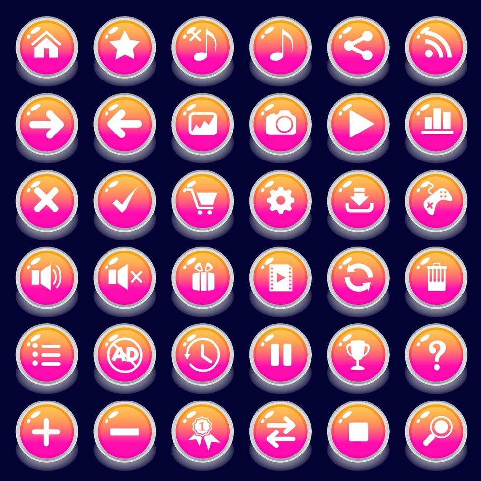 Gui-knappar ikoner för spelgränssnitt färg rosa. vektor
