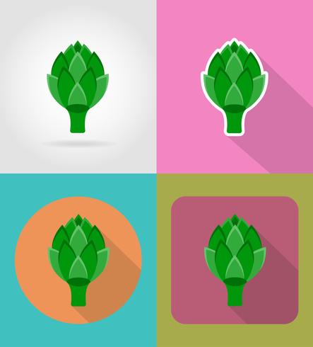 kronärtskocka gröna platta ikoner med skugg vektor illustration