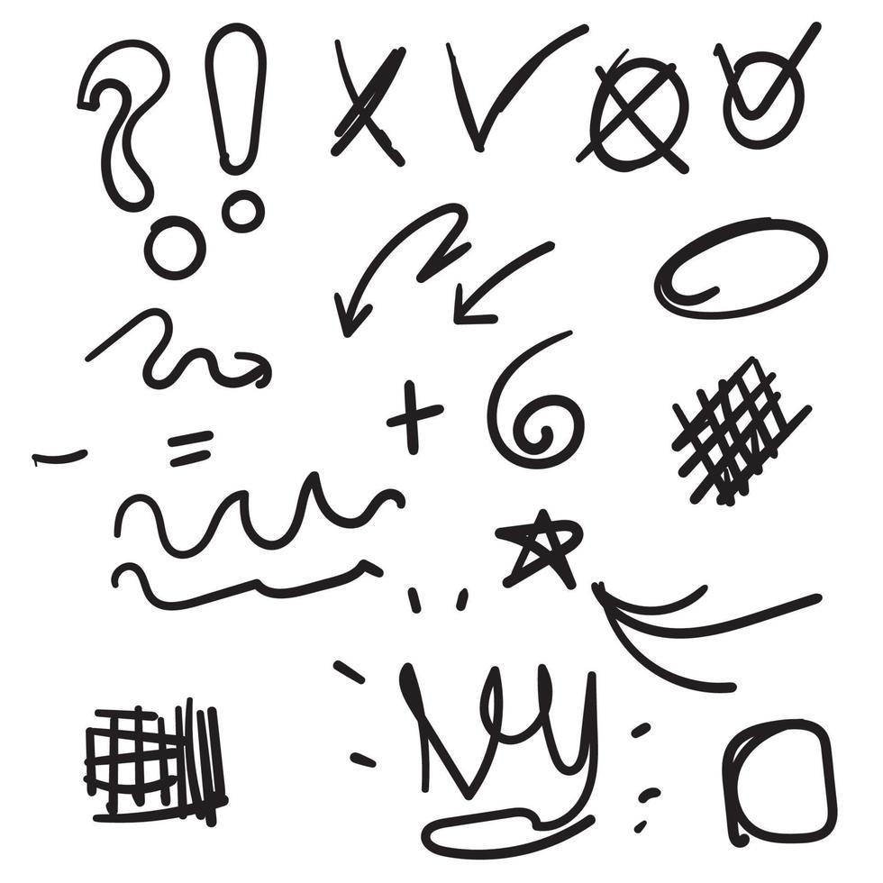 handritade enkla tecken och pilar. med olika geometriska former. abstrakta indikatorer för infographic element doodle vektor