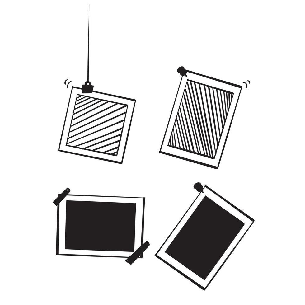 handritad doodle vintage fotoramar hängande på en klipp illustration ikon vektor