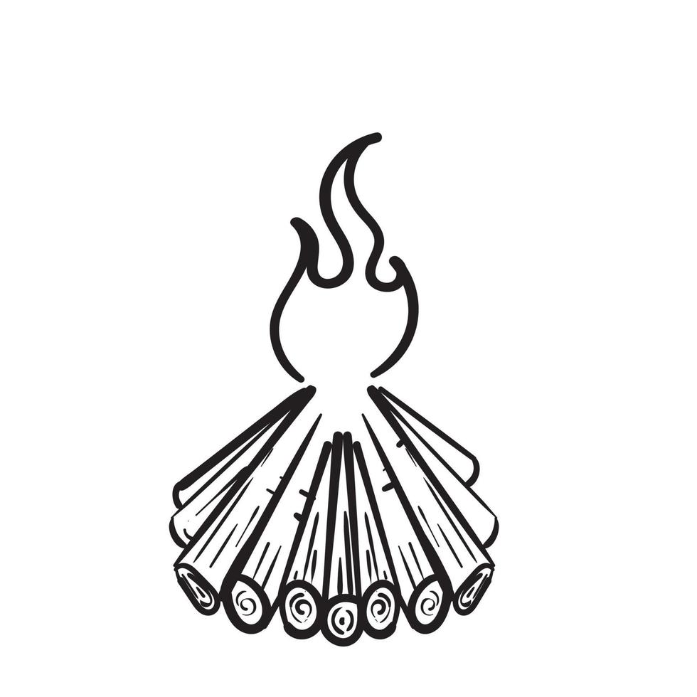 handgezeichnete Brennholzflammen, Lagerfeuer oder Lagerfeuerflammenkamin im Doodle-Stil-Vektor vektor