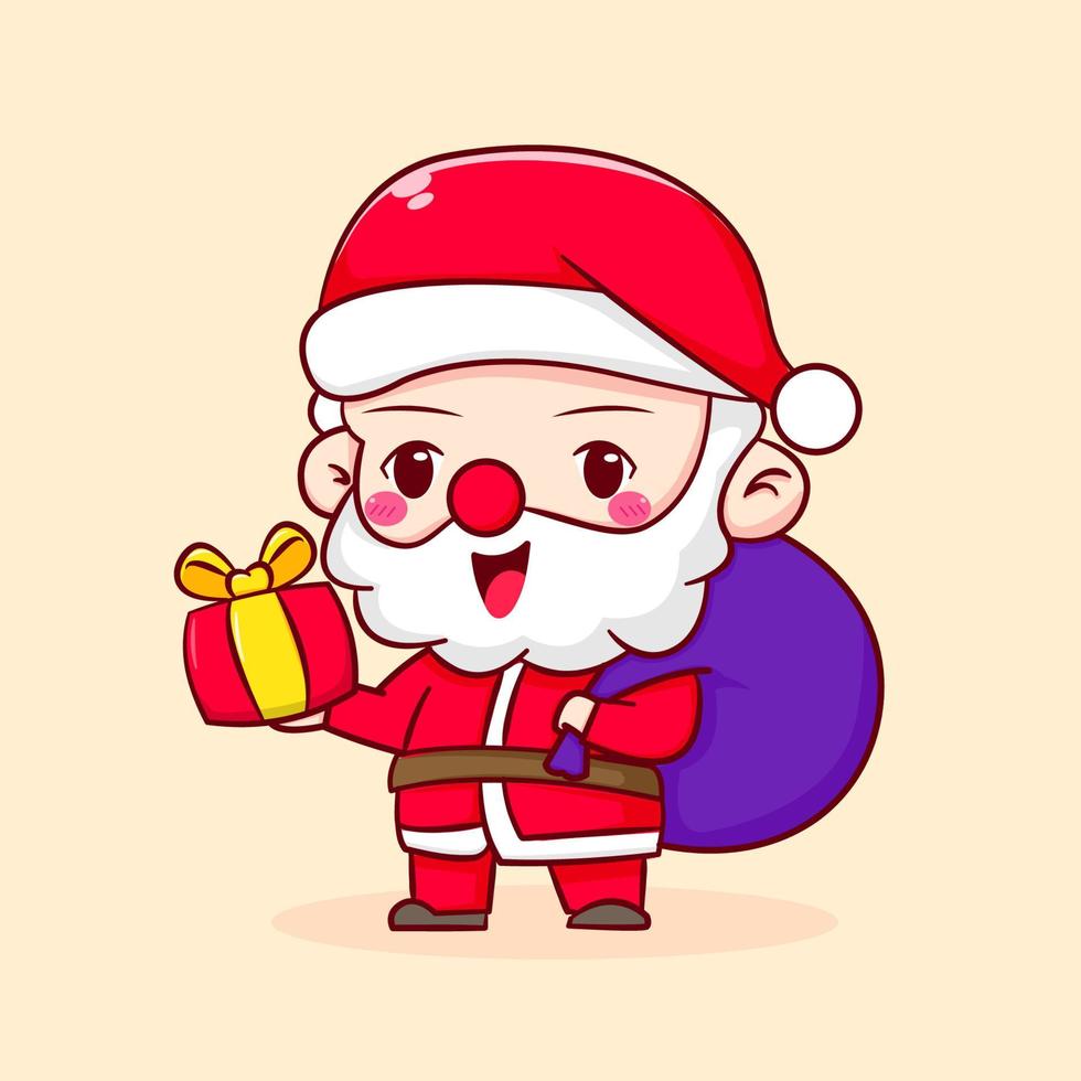 süße Weihnachtsmann-Chibi-Cartoon-Figur. Hand gezeichnete Artillustration lokalisierter Hintergrund vektor