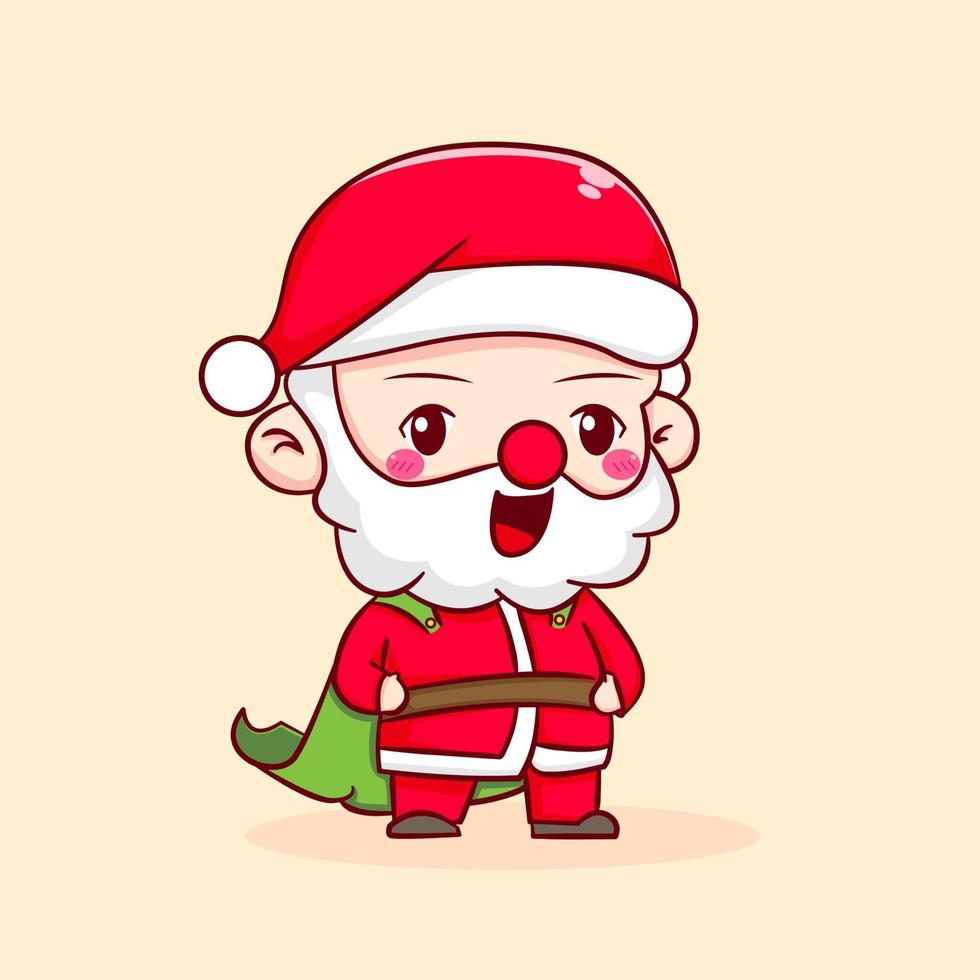 süße Weihnachtsmann-Chibi-Cartoon-Figur. Hand gezeichnete Artillustration lokalisierter Hintergrund vektor