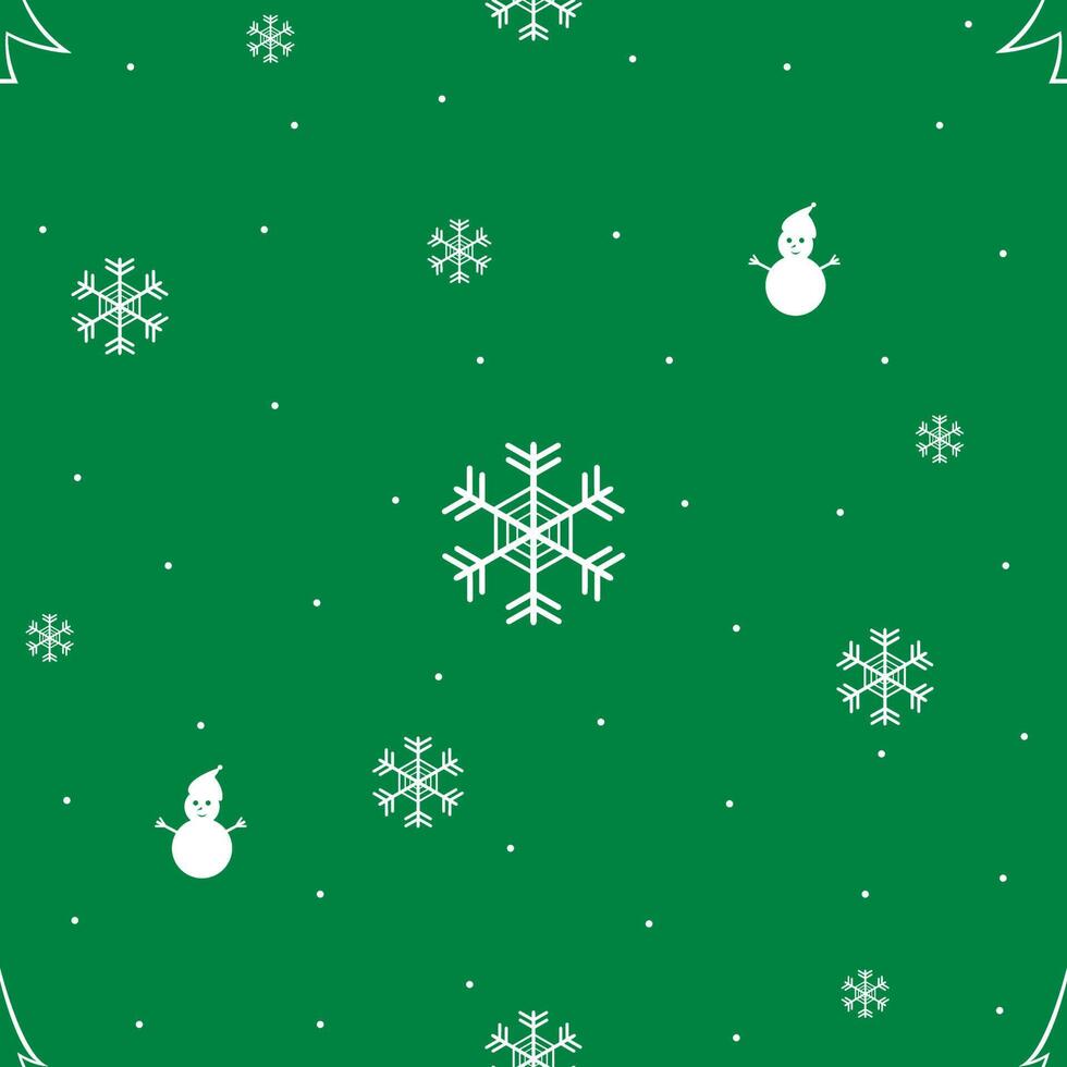 nahtloses Muster mit Weihnachtssymbol, grün-weißem Farbhintergrund, Schnee, Schneeflocken, Schneemann, Baum und Geschenk. Vektor-Illustration. vektor