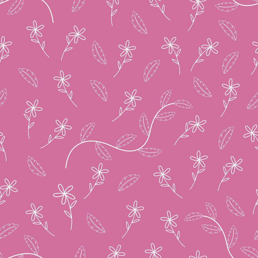 seamless mönster med många blommor och lämna, vita ränder på rosa bakgrund. vektor illustration.