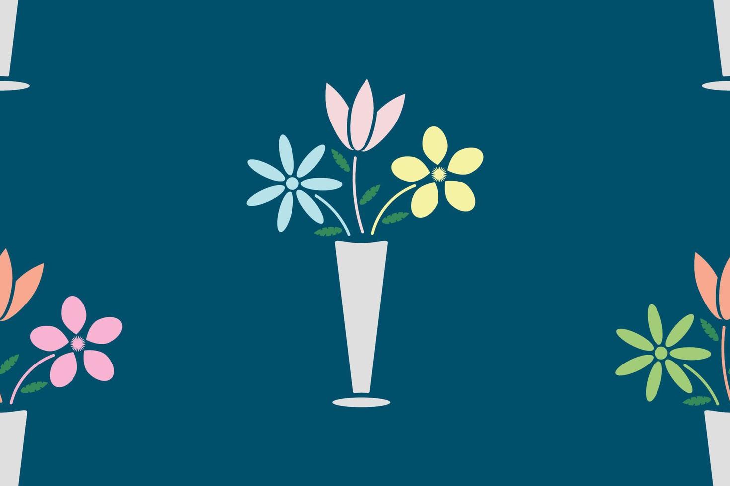 nahtloses Muster. Blumen in der Vase auf blauem Hintergrund. Vektor-Illustration. vektor