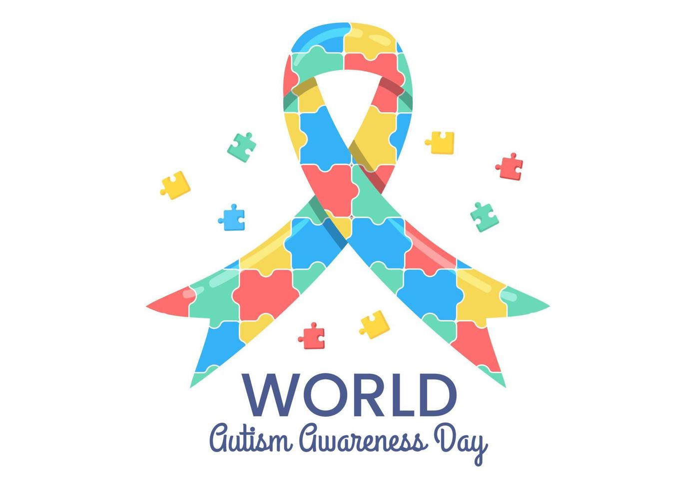 världsdagen för autismmedvetenhet med hand och pusselbitar lämpliga för gratulationskort, affisch och banderoll i platta designillustrationer vektor