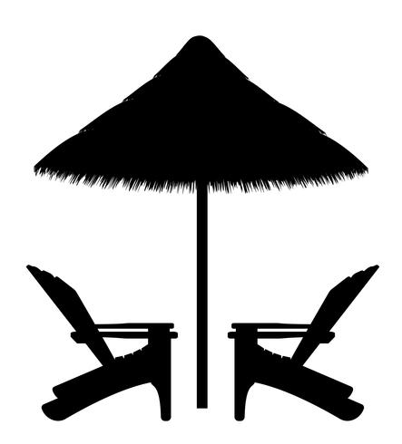strand fåtölj och paraply svart kontur silhuett vektor illustration