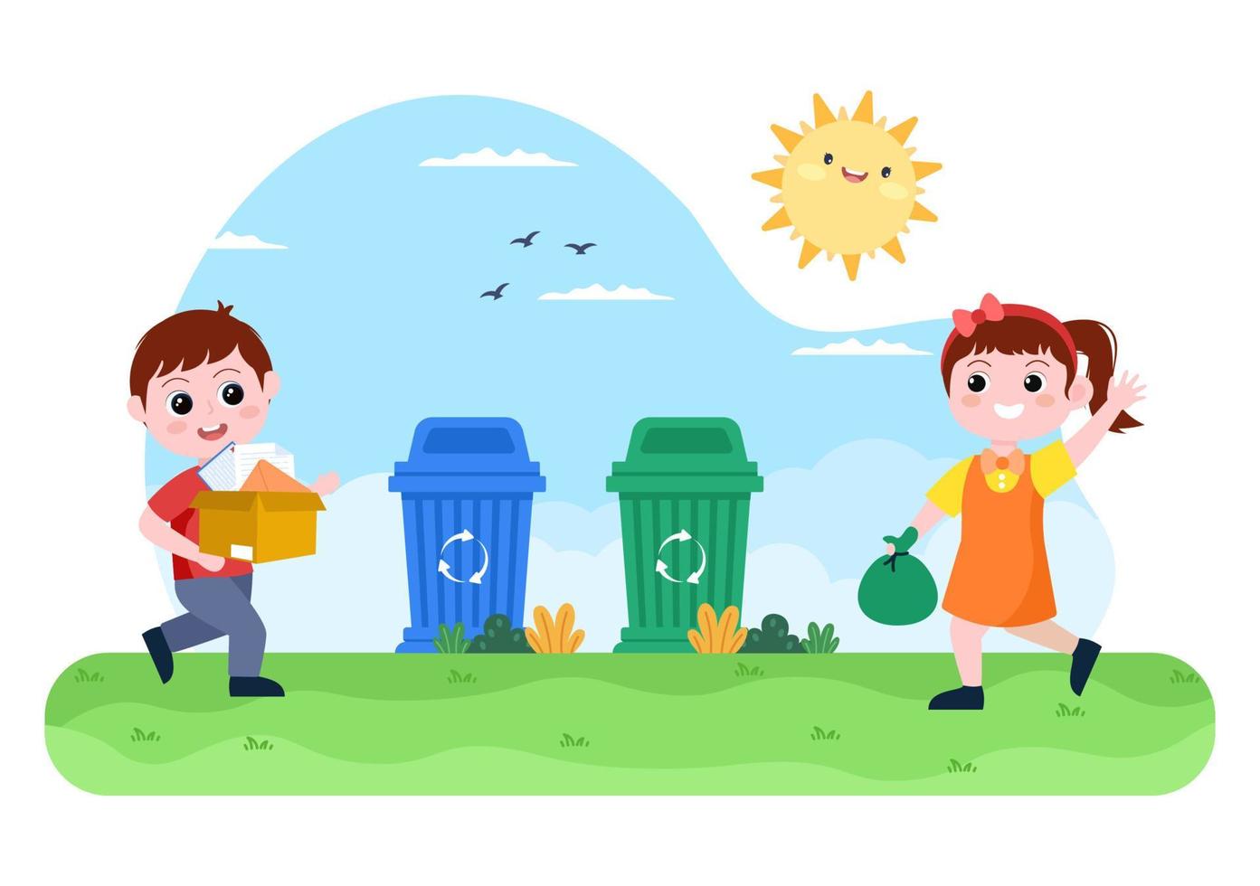 återvinningsprocessen med organiskt skräp, papper eller plast för att skydda den ekologiska miljön som är lämplig för banner, bakgrund och webb i platt illustration vektor