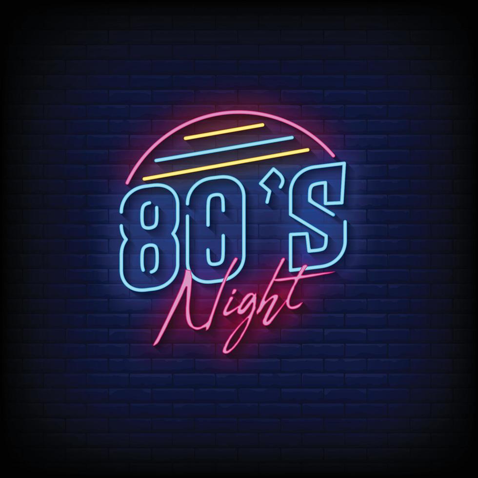 80 -talet natt neonskyltar stil text vektor