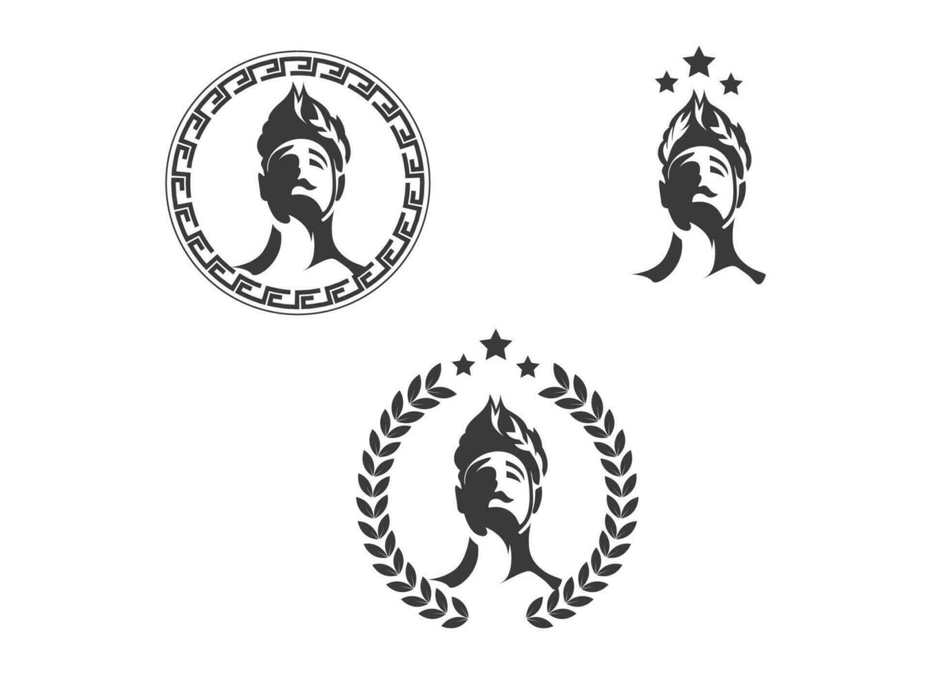 grekisk gud huvud bär lagerkrans staty ikon logotyp design illustration vektor i trendiga minimal och enkel linje stil. antika grekiska figur ansikte huvud staty skulptur.