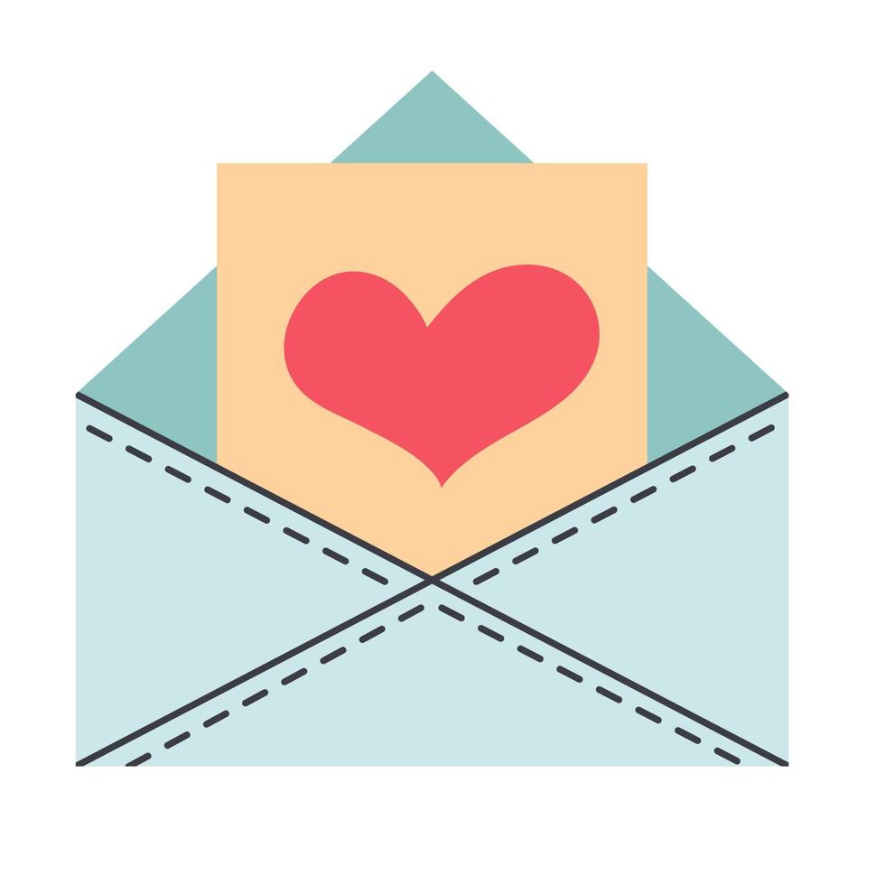 kuvert och ett kärleksbrev med hjärta ur kuvertet. kärleksmeddelande. vektor