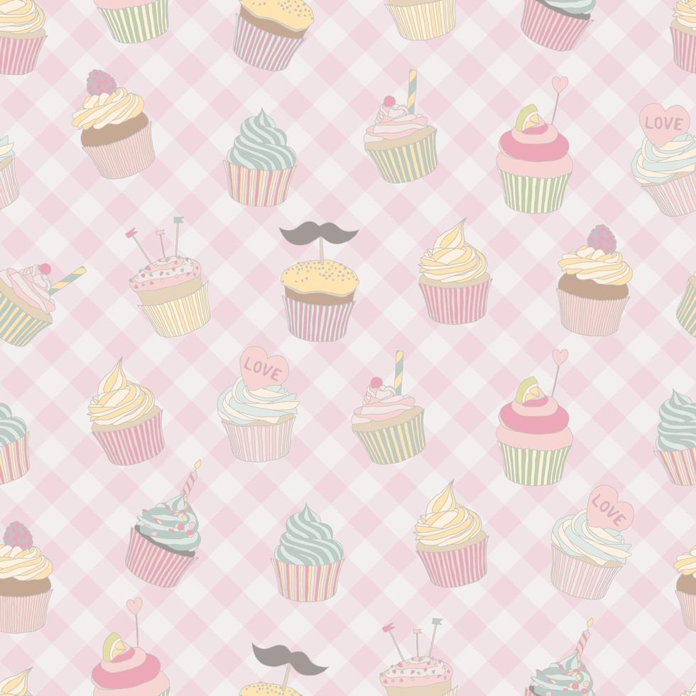 Cupcakes Hand gezeichnetes Muster nahtloser Hintergrund 01 vektor