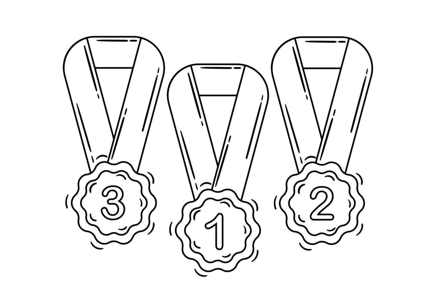 1:a, 2:a och 3:e plats medalj handritning vektor