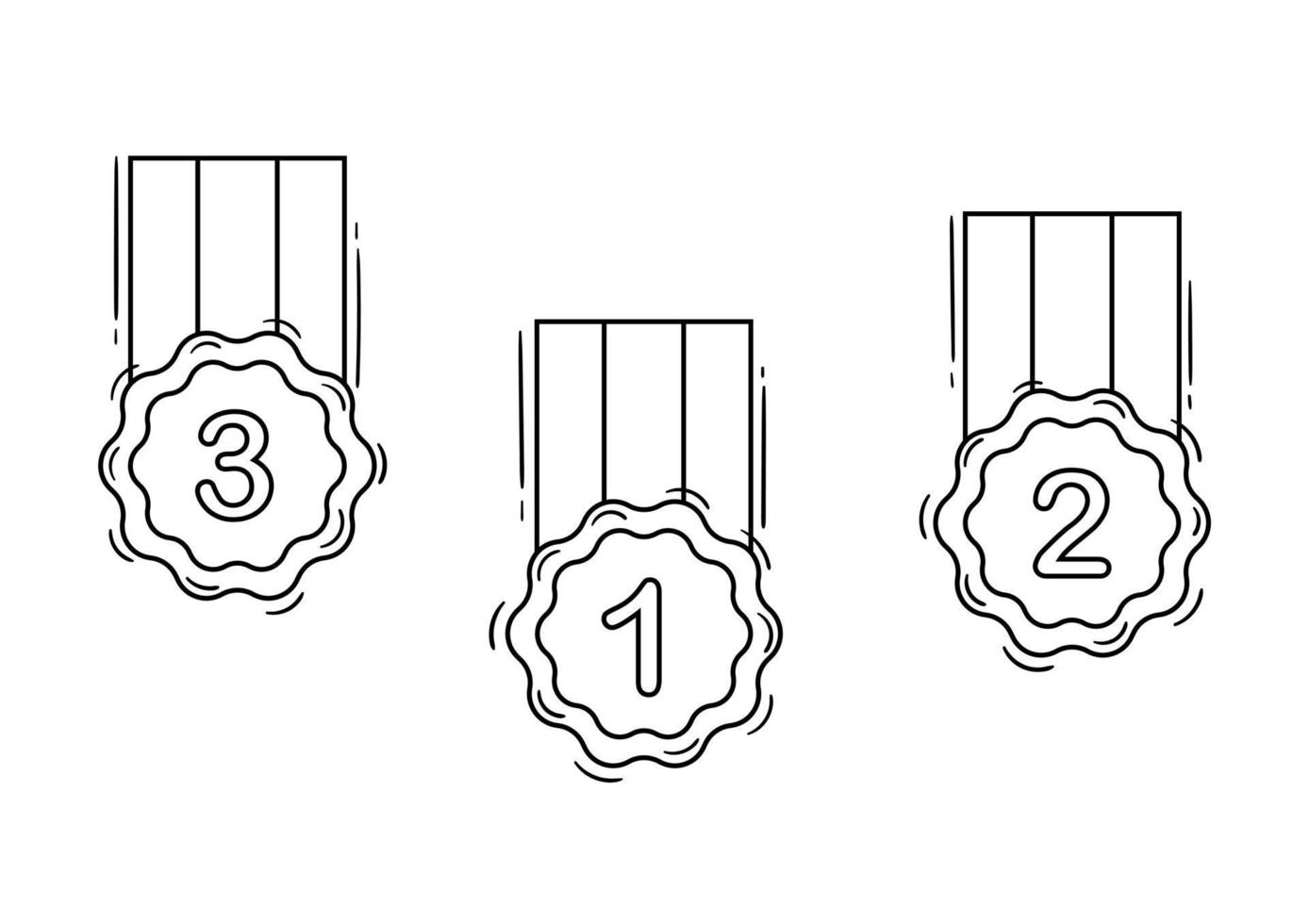 1:a, 2:a och 3:e plats medalj handritning vektor