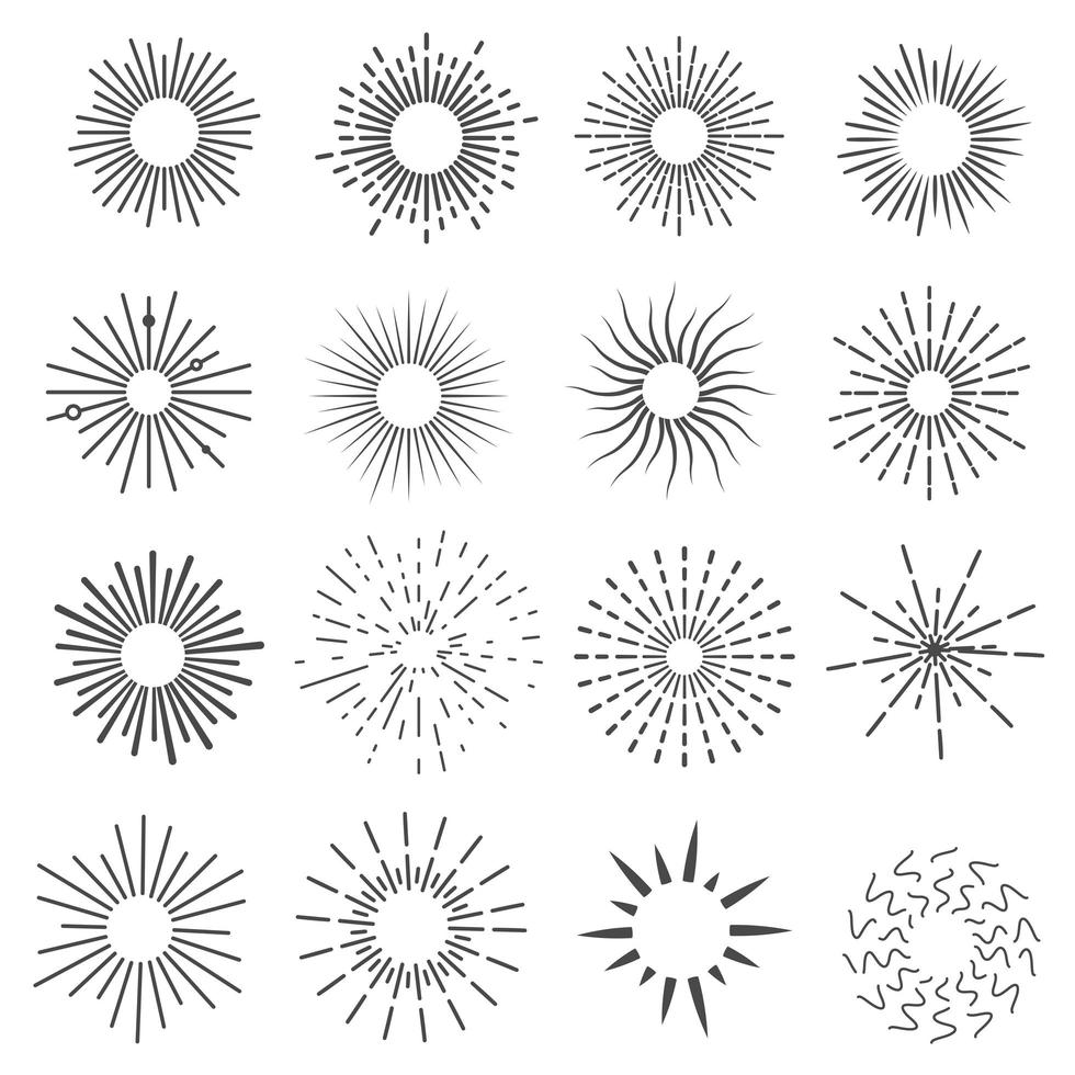 sunburst radiella strålar inställd. stjärnljusexplosion. vektor