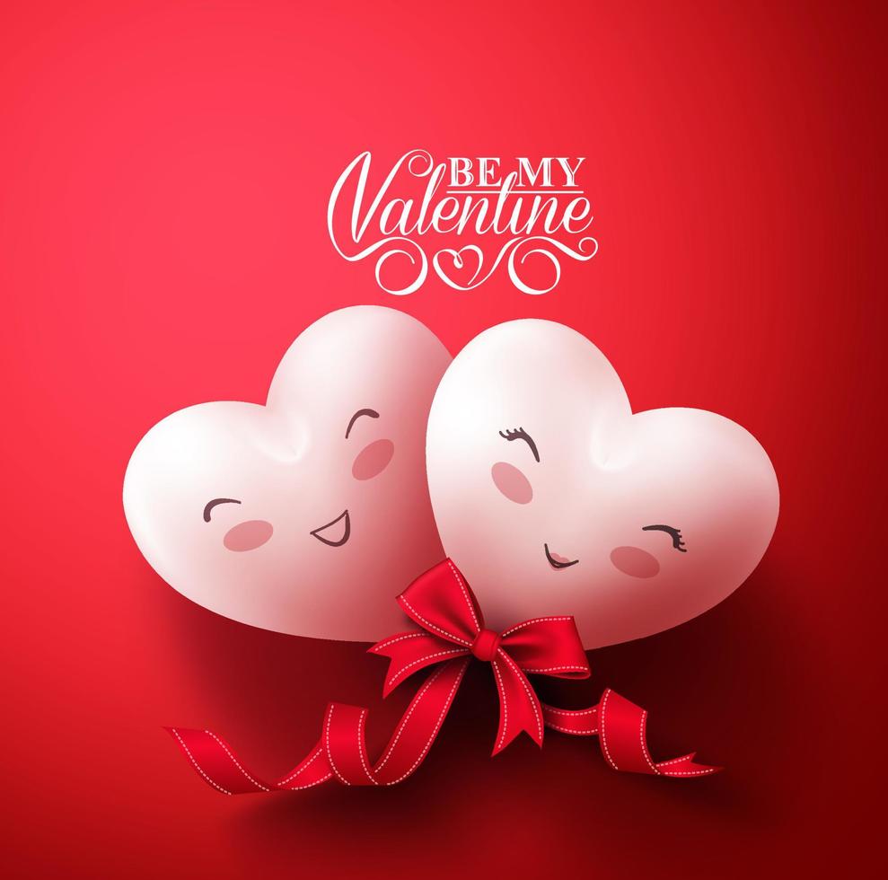 süße lächelnde Herzen von glücklichen Liebhabern für glückliche Valentinstaggrüße in rotem Hintergrund mit Band. Vektor-Illustration vektor