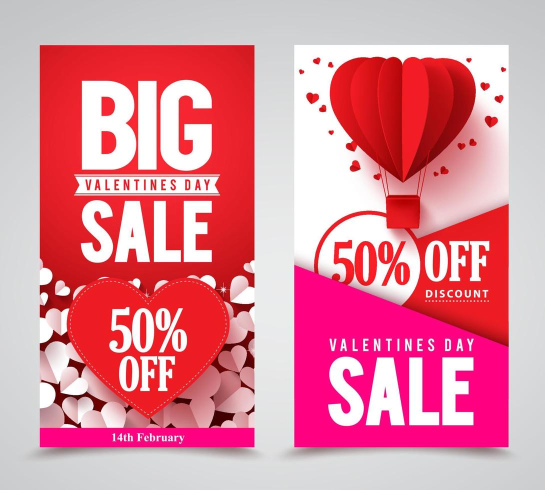 Valentinstag Verkauf Vektor-Poster-Designs und Web-Banner mit roten Herzen-Elementen für die Ladenwerbung. Vektor-Illustration. vektor