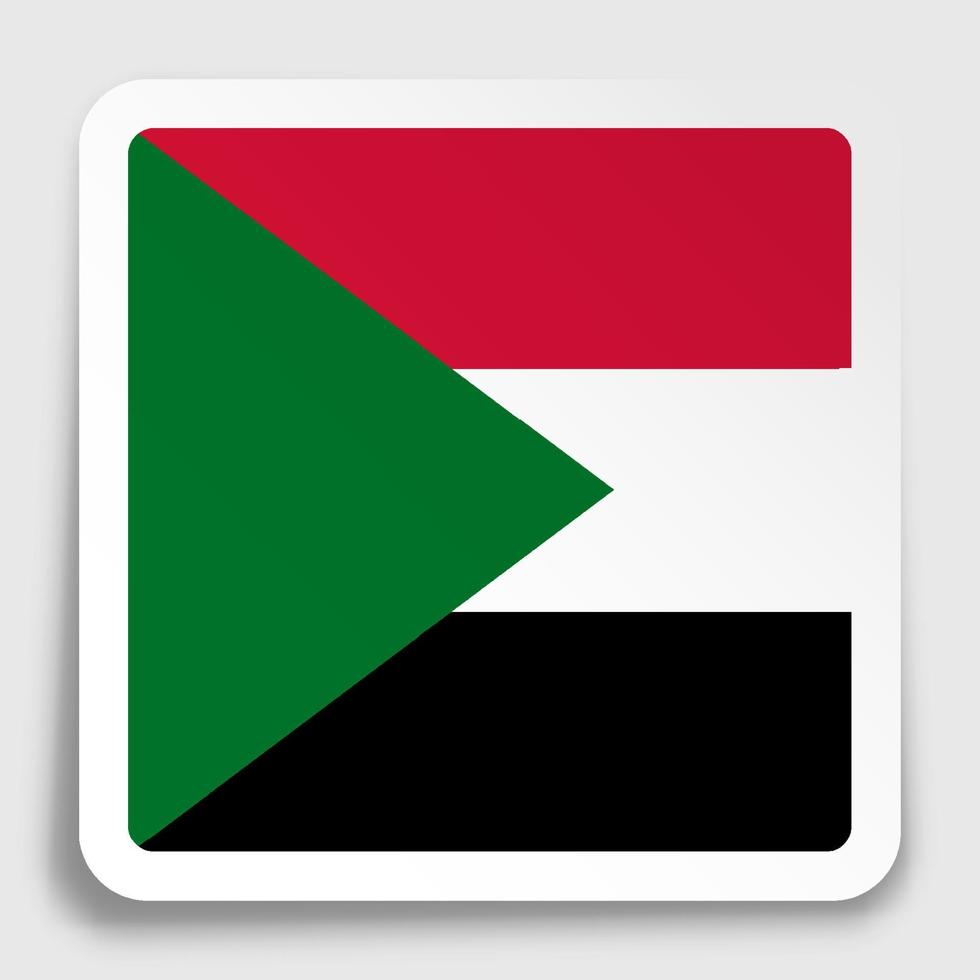 republiken sudan flaggikon på papper fyrkantigt klistermärke med skugga. knapp för mobilapplikation eller webb. vektor