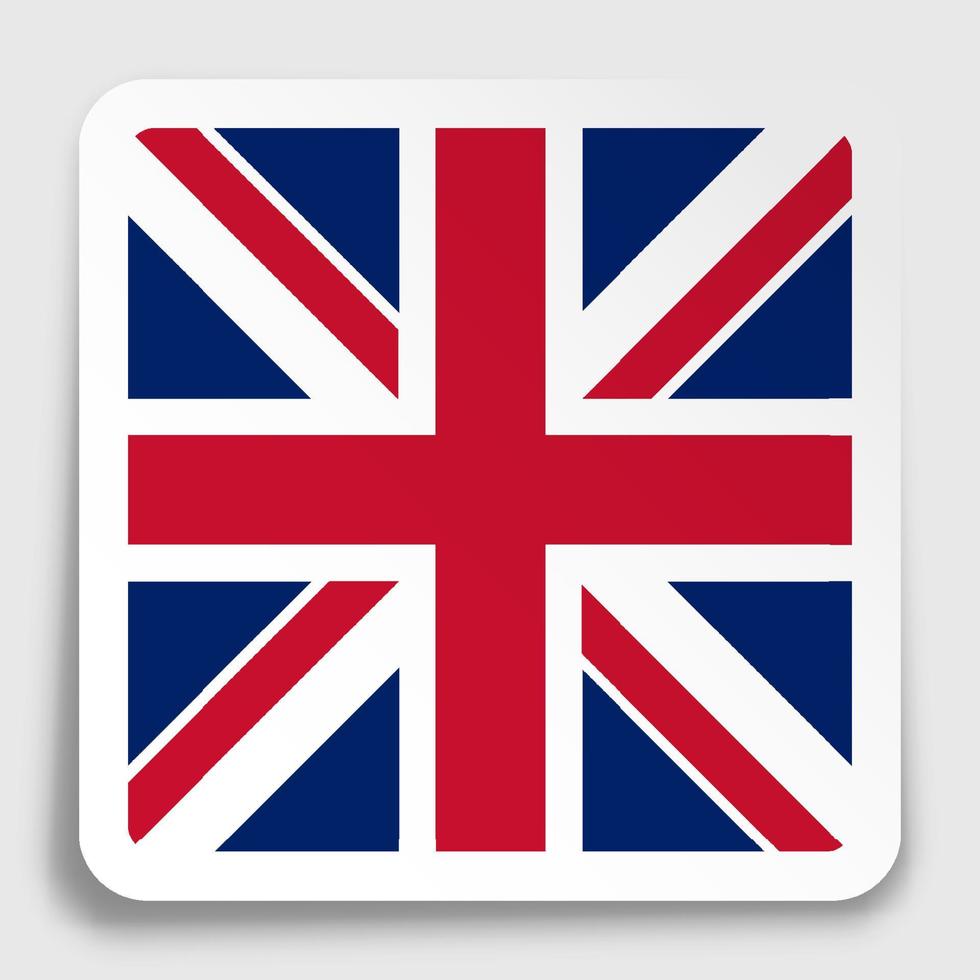 Großbritannien und Nordirland Flaggensymbol auf quadratischem Papieraufkleber mit Schatten. Schaltfläche für mobile Anwendung oder Web. Vektor