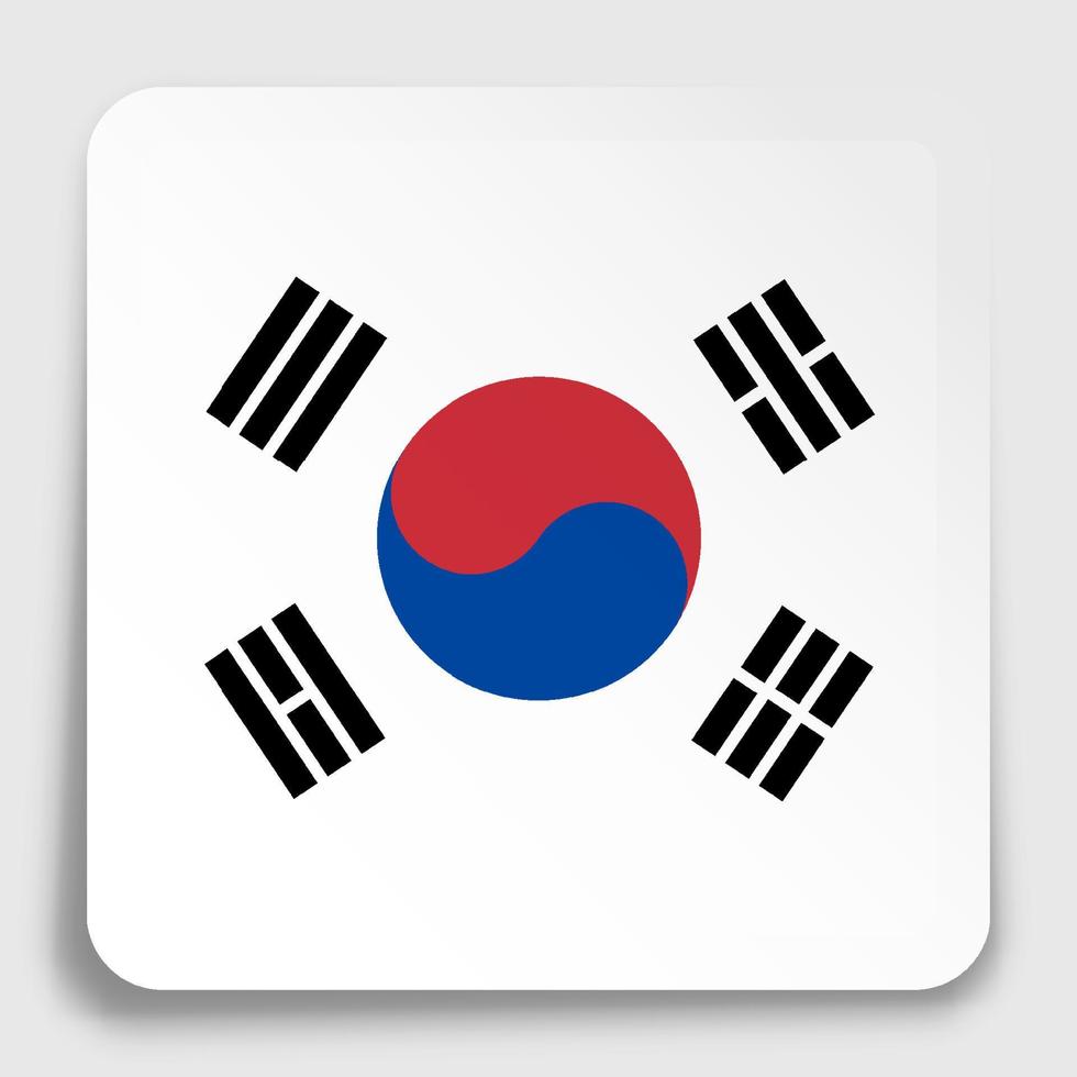 Sydkoreas flaggikon på papper fyrkantigt klistermärke med skugga. knapp för mobilapplikation eller webb. vektor