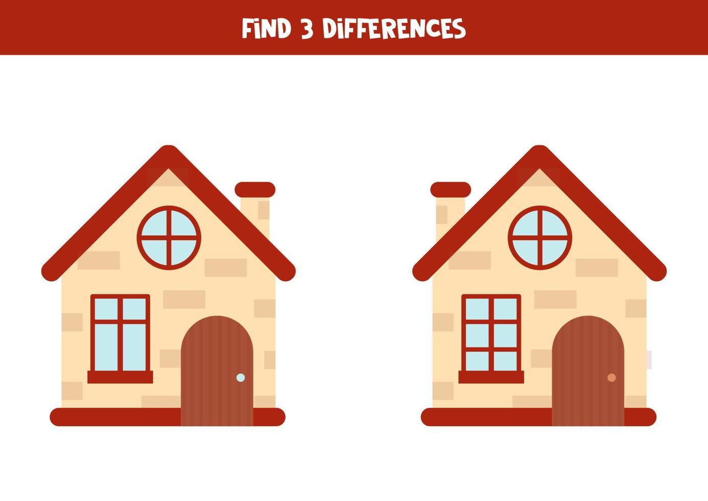 hitta 3 skillnader mellan två tecknade hus. vektor