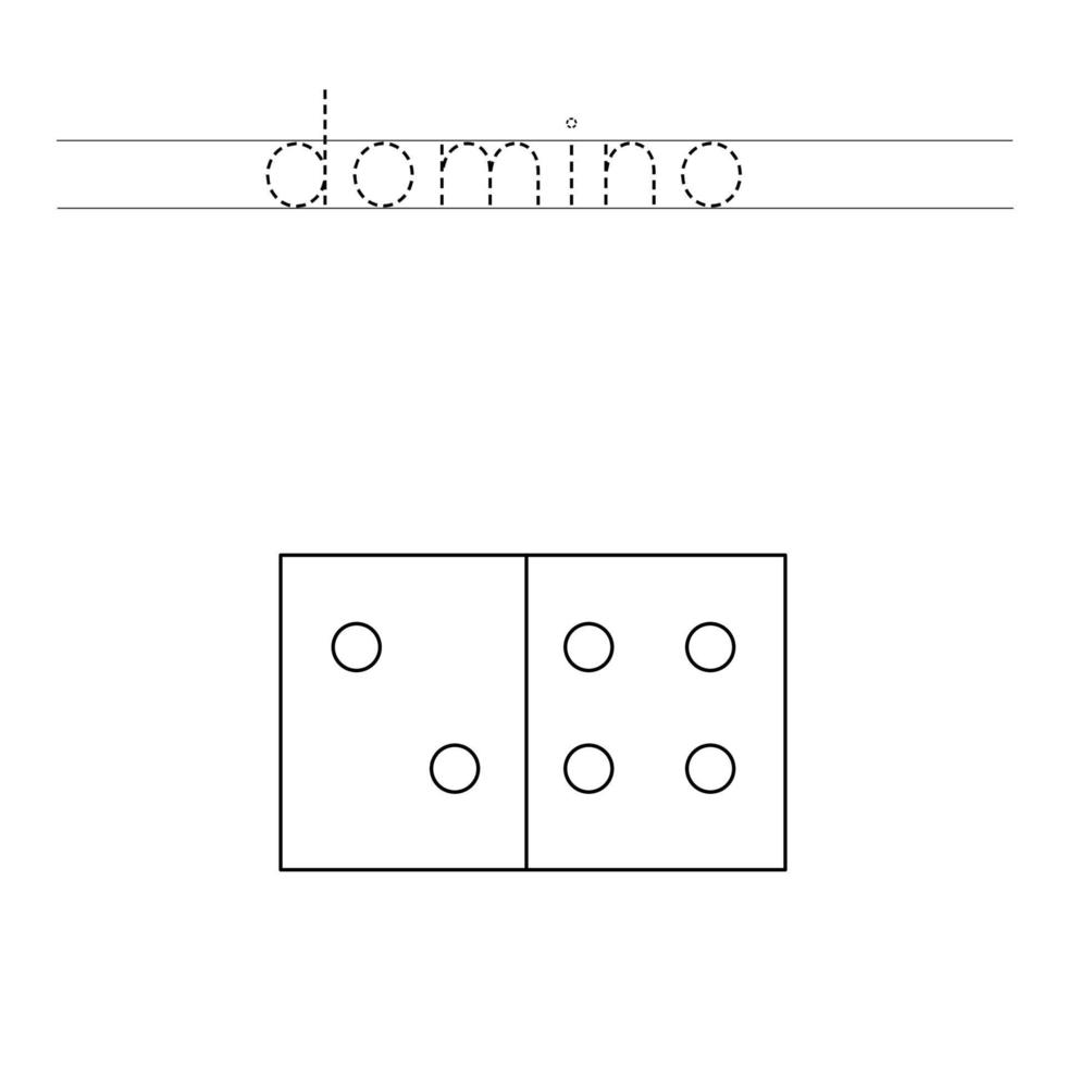 spåra bokstäverna och färg tecknad domino. handskriftsträning för barn. vektor