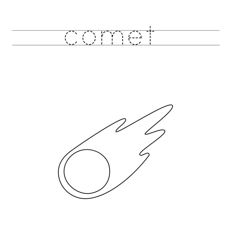 Verfolgen Sie die Buchstaben und den Farbraum Komet. Handschriftübungen für Kinder. vektor