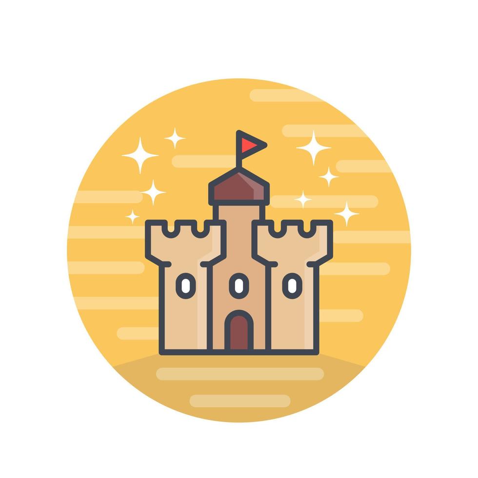 slott, medeltida fästning ikon med kontur över vita vektor