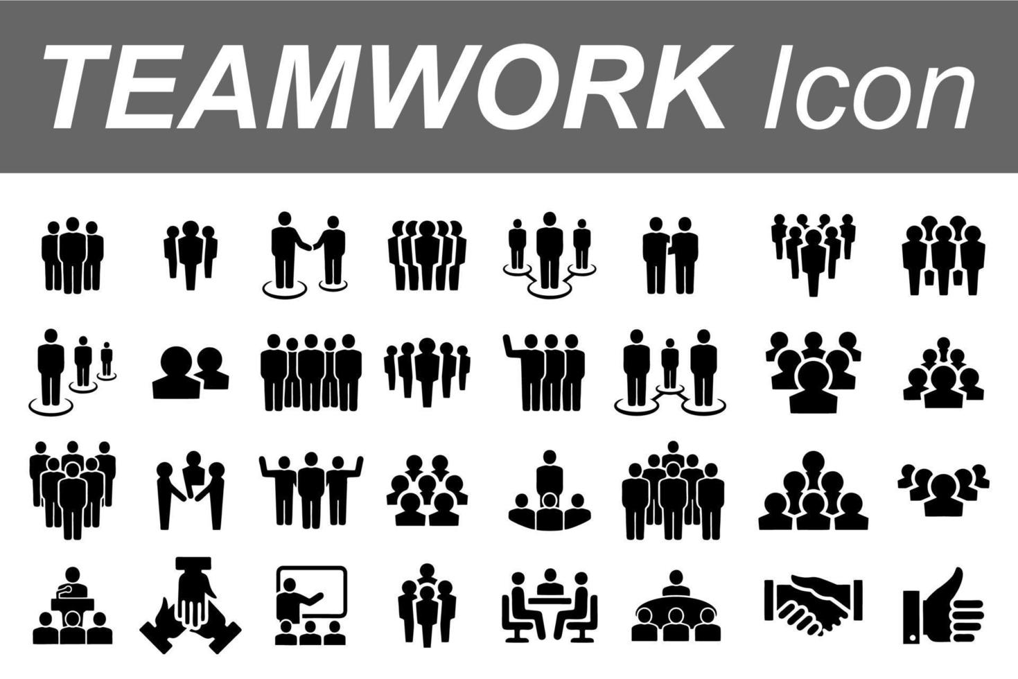 einfacher Satz von Vektorsymbolen für die Teamarbeit. enthält Symbole wie Zusammenarbeit, Forschung, Treffen und mehr vektor