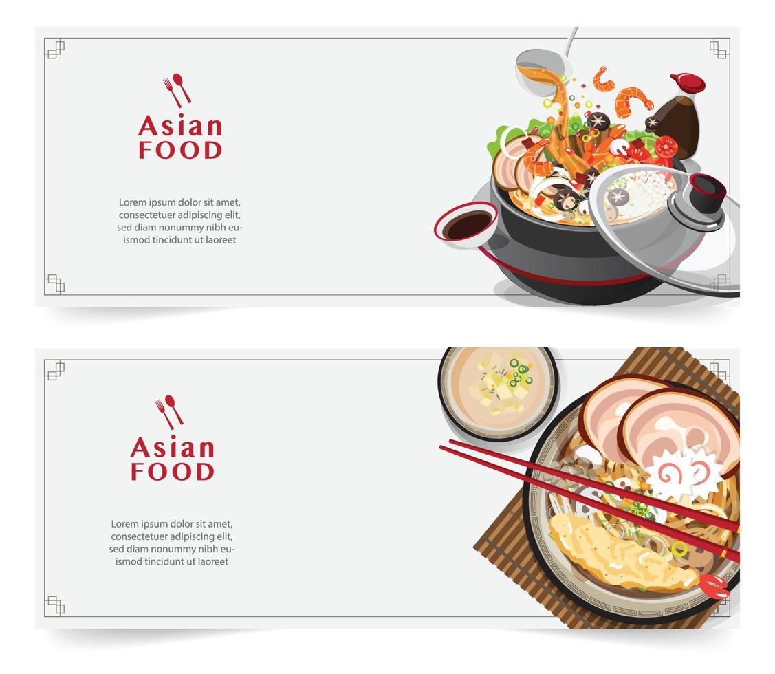 Design-Banner für soziale Netzwerke, Vorlagendesign für asiatische Lebensmittel für Werbung, Vektorillustration vektor
