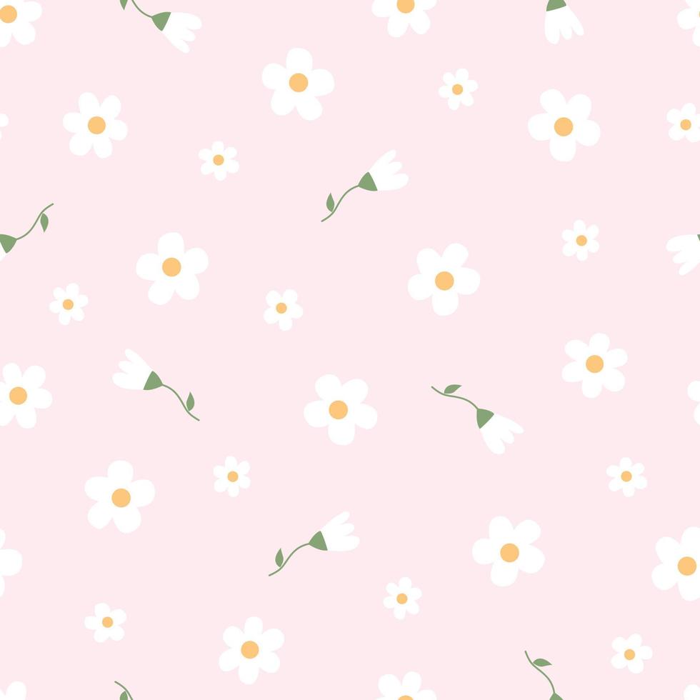 Baby nahtlose Muster Blumenhintergrund nach dem Zufallsprinzip auf einem rosa Hintergrund handgezeichneten Design im Cartoon-Stil platziert, verwendet für Stoffe, Textilien, Vektor-Illustration. vektor