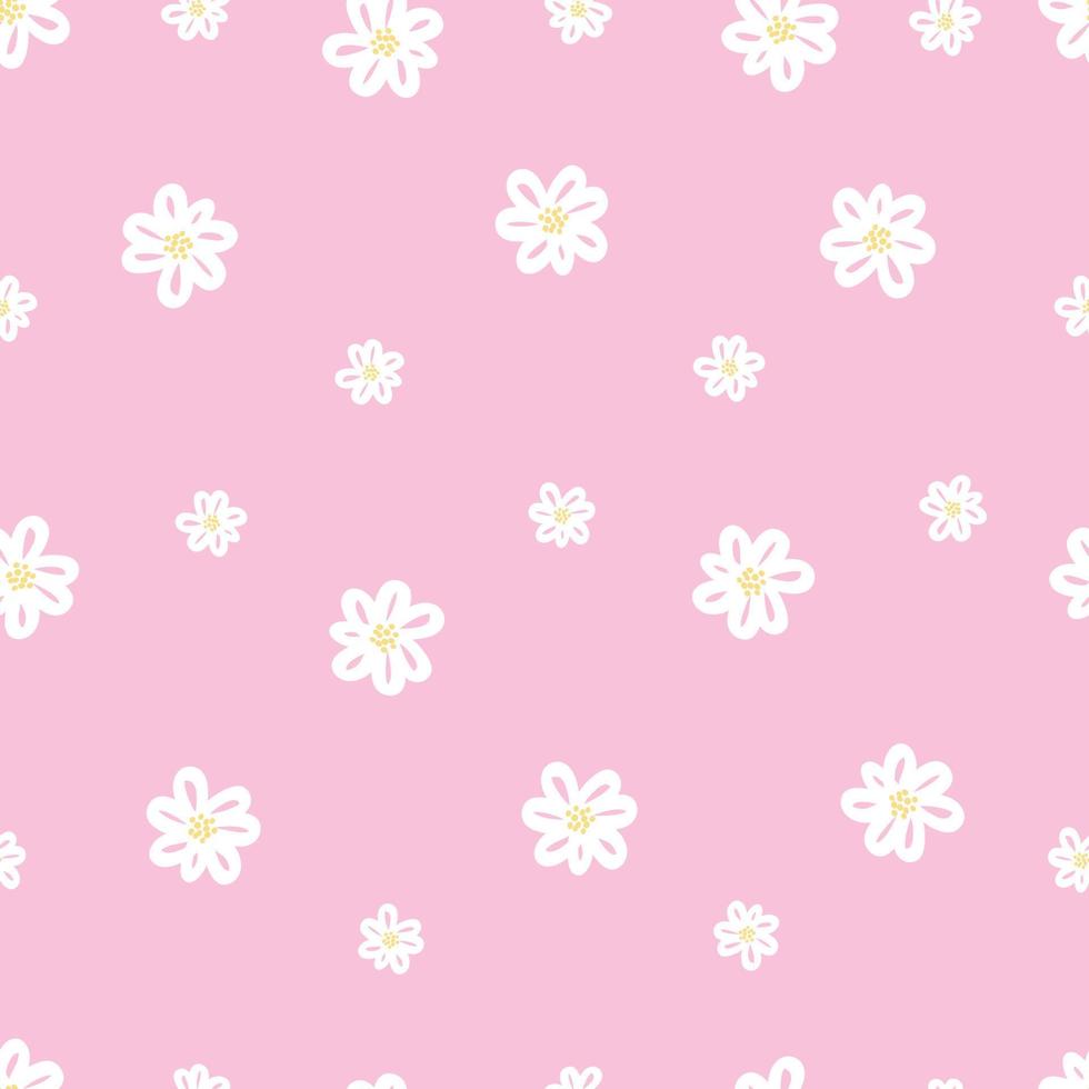 Baby nahtlose Muster weiße Blumen auf einem rosa Hintergrund handgezeichnetes Design im Kinderstil. verwendet für Druck, Tapetendekoration, Stoffe, Textilien. Vektor-Illustration vektor