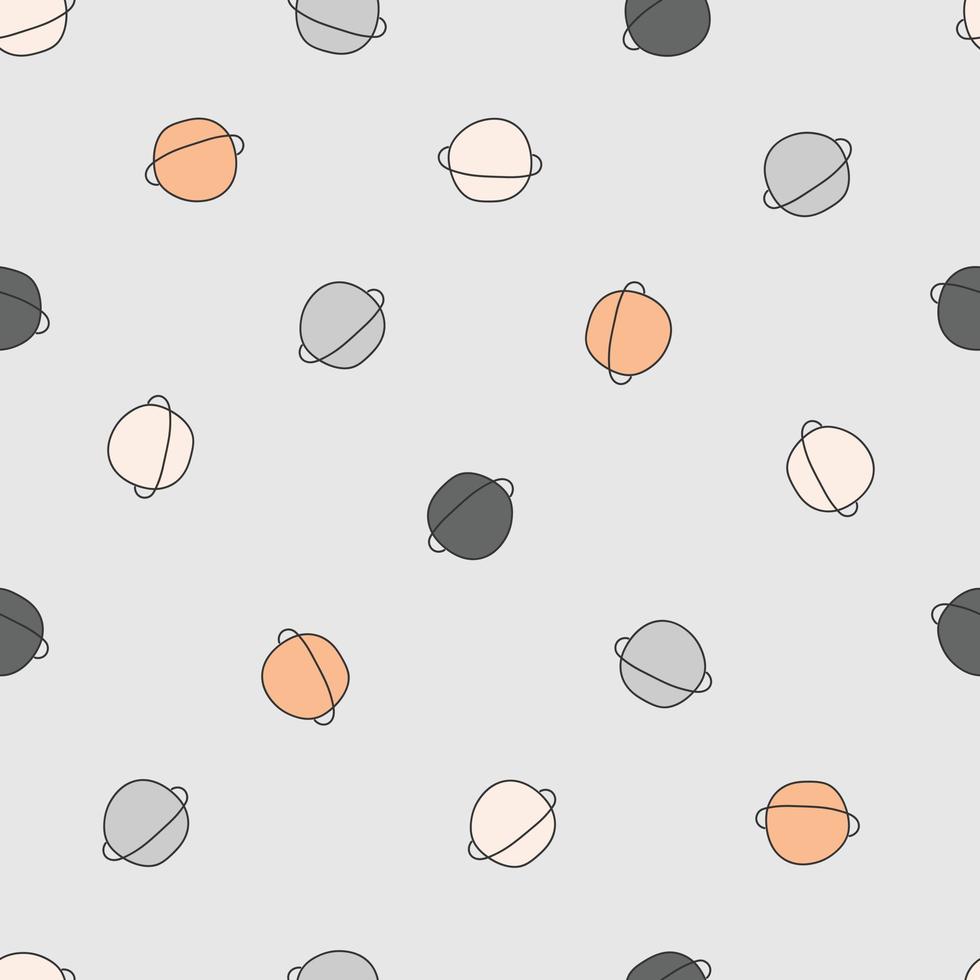 Baby nahtlose Muster Raumhintergrund mit Planeten auf grauem Hintergrund handgezeichnetes Design im Cartoon-Stil. Verwenden Sie für Stoff, Textil, Vektorillustration. vektor