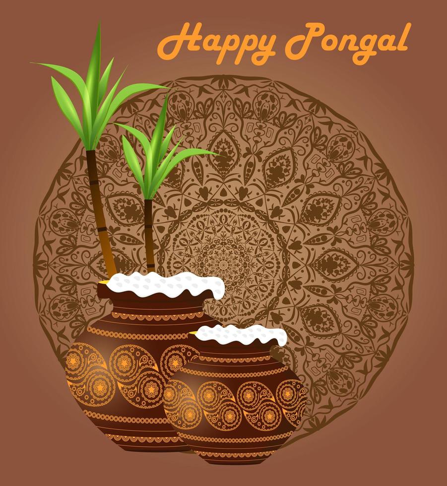 Happy Pongal Festival ist die hinduistische Ernte, die traditionell dem Sonnengott Surya gewidmet ist und in Tamil Nadu gefeiert wird. pongal angebot und rabattaufkleber mit topf. Satz von Verkaufsetiketten vektor
