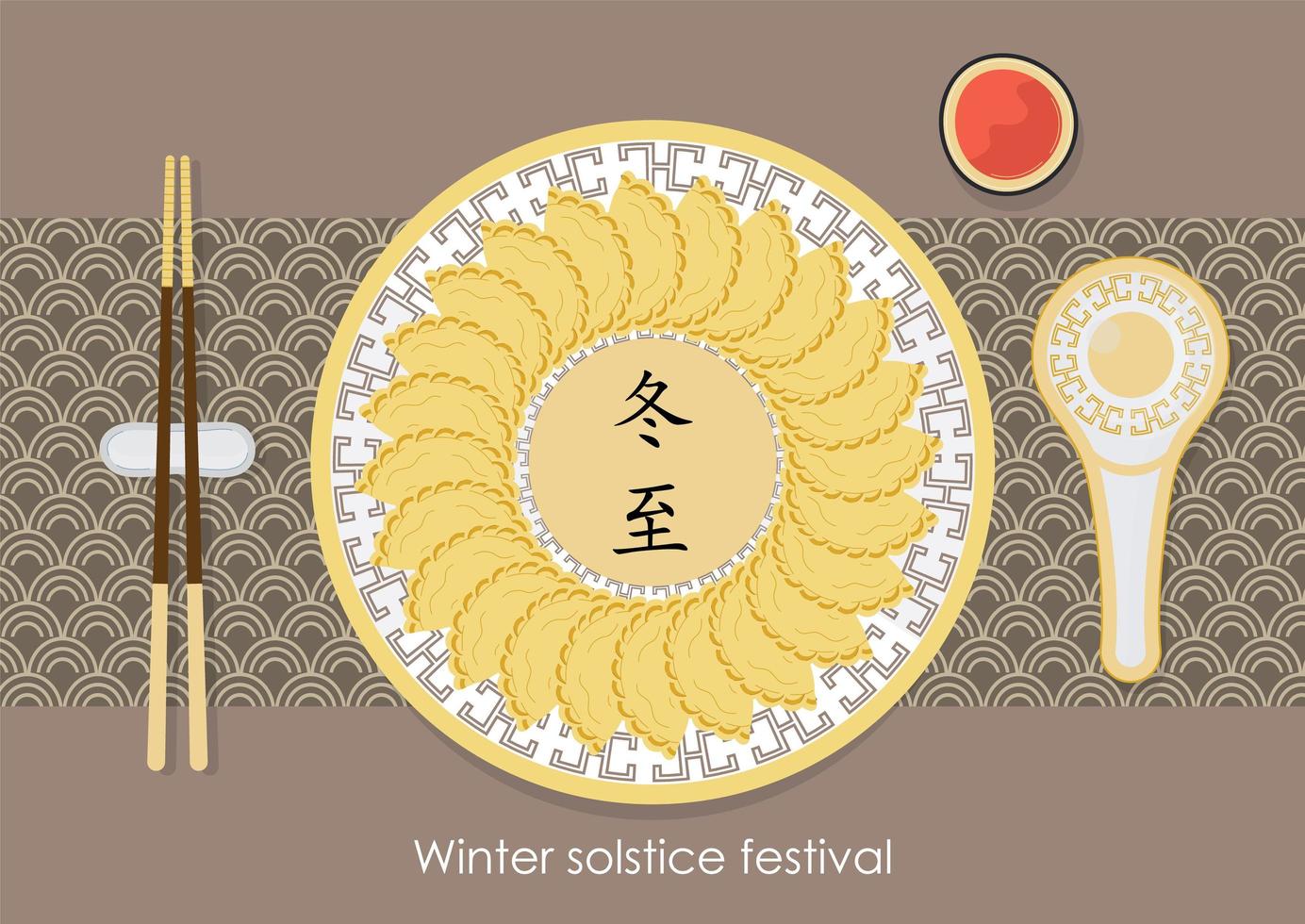 Dongzhi traditioneller chinesischer Festivalbannervektor. Fest der Wintersonnenwende. Tang Yuan Reisknödel und Reisbällchen auf der Draufsicht. vektor