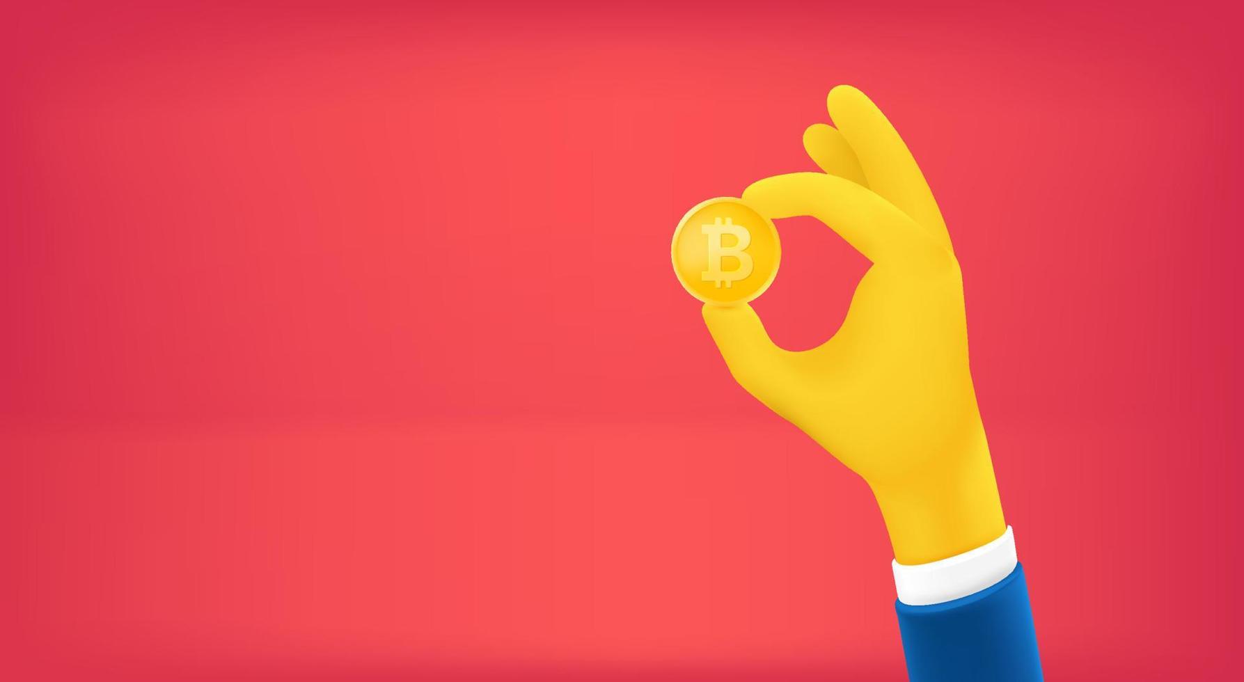 Bitcoin in einer Hand. Vektorbanner mit Textfreiraum vektor