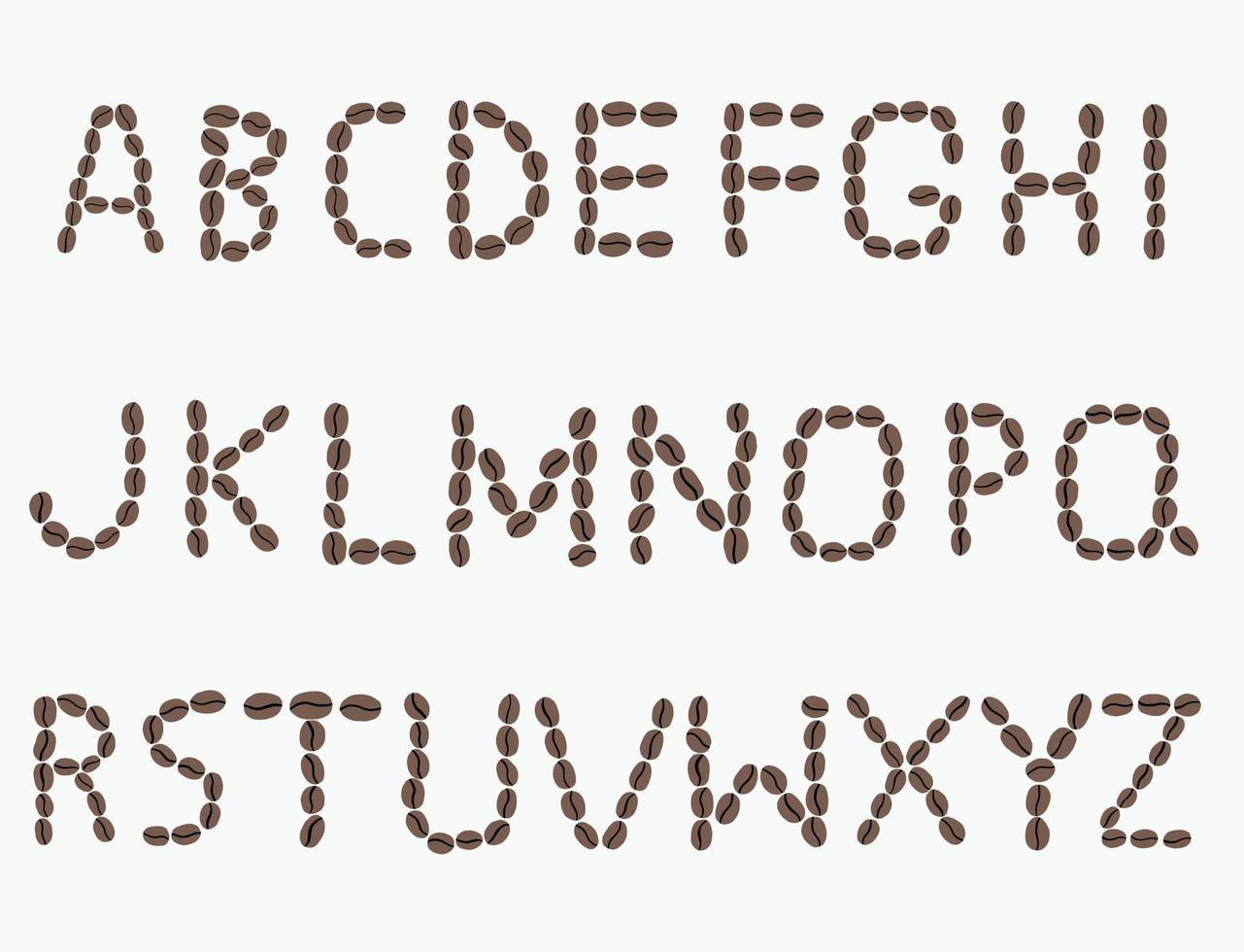 Kaffeebohnen Alphabet Handzeichnung auf weißem Hintergrund. vektor