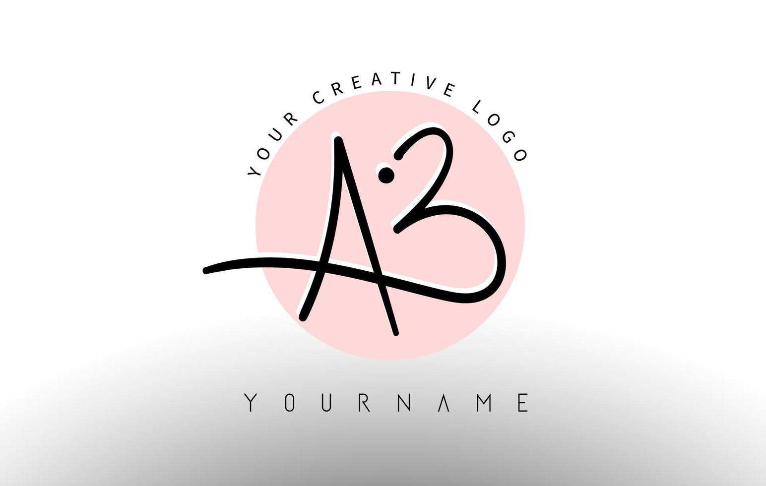 handskrivna bokstäver ab ab-logotyp med rundade bokstäver och rosa cirkelbakgrundsdesign. vektor