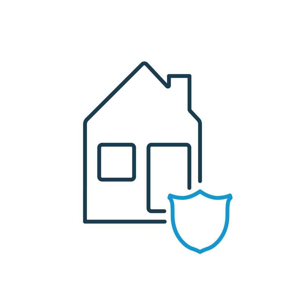 hem skydd ikon. försäkring av fastigheter. hussäkerhet. skydd av fastigheter. hem och sköld linje ikon. vektor