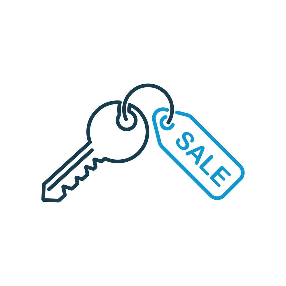 Hausschlüssel Symbol Leitung auf weißem Hintergrund. Verkauf Immobilienkonzept. dünne Linie des Home-Tastensymbols. Vektor