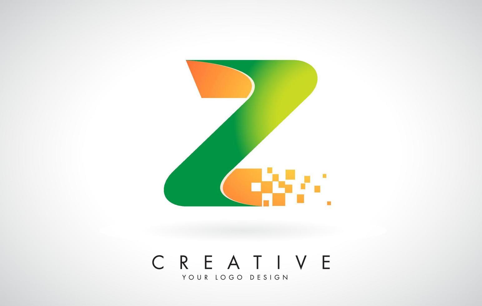 Buchstabe Z Logo-Design in leuchtenden Farben mit zerbrochenen kleinen Blöcken auf weißem Hintergrund. vektor