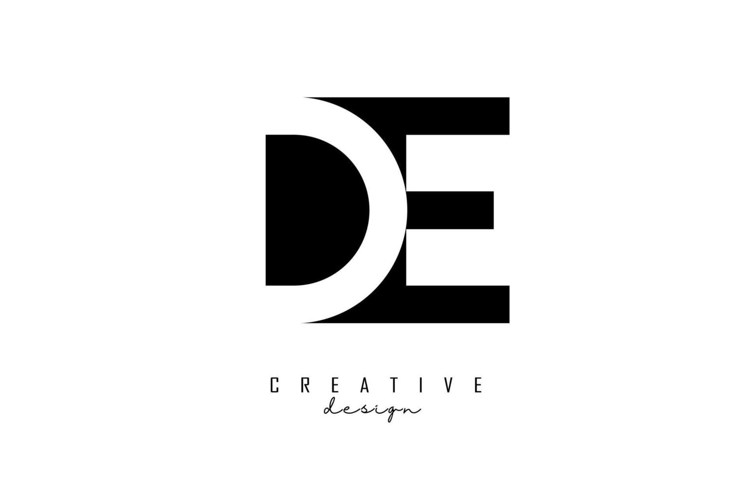 Buchstaben de Logo mit schwarz-weißem Negativraumdesign. Buchstaben d und e mit geometrischer Typografie. vektor