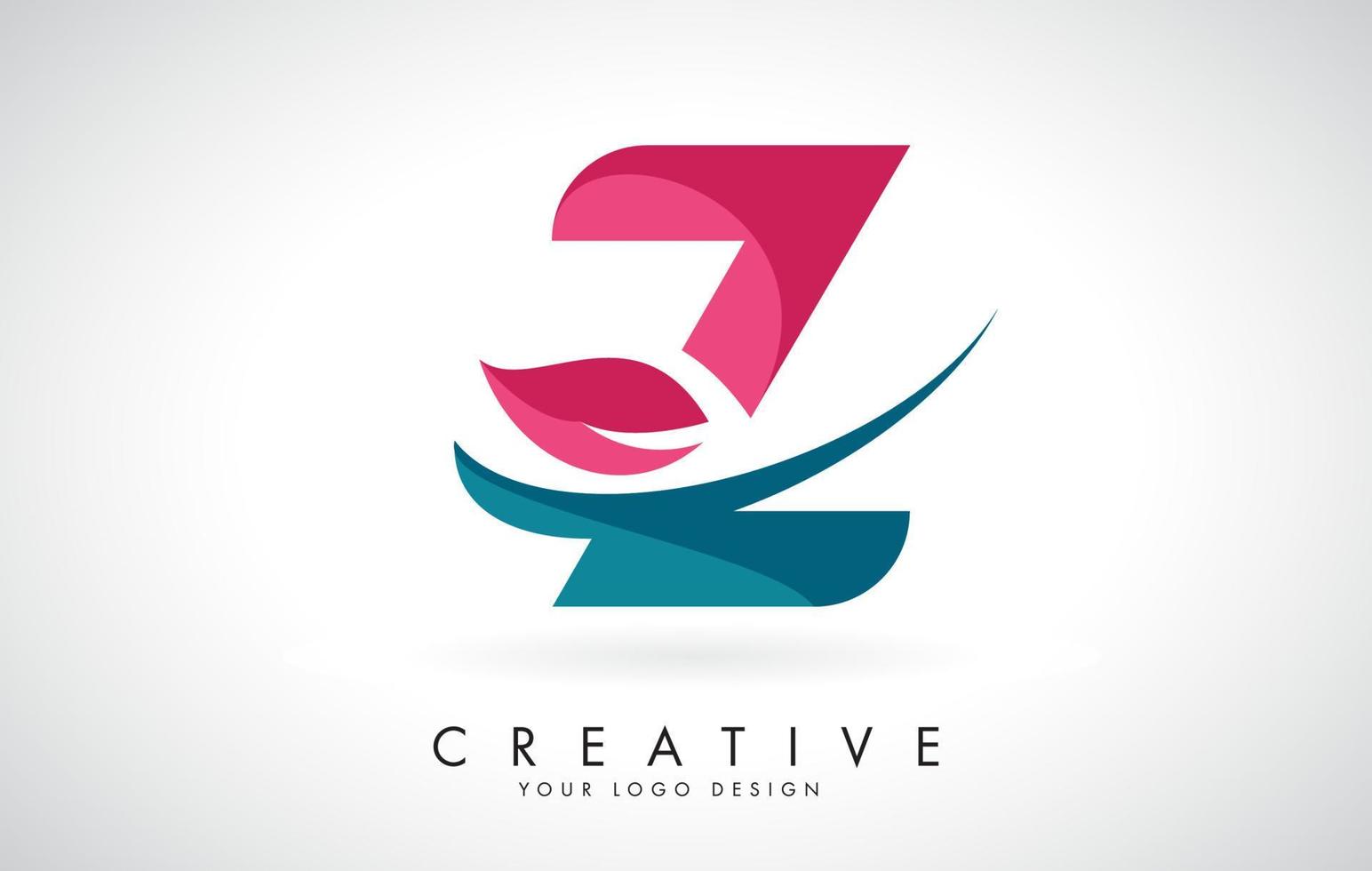 blå och röd bokstav z med löv och kreativ swoosh-logotypdesign. vektor