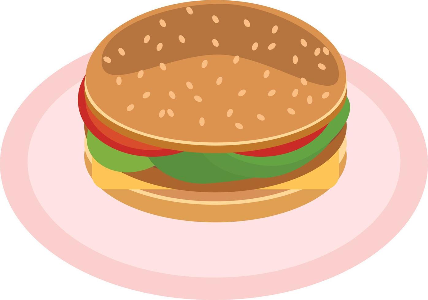 Hamburger mit Käse, Tomaten, Salat, Burgern, Brötchen und Sesam im flachen Stil. einzelnes Element für das Design. amerikanisches fastfood vektor