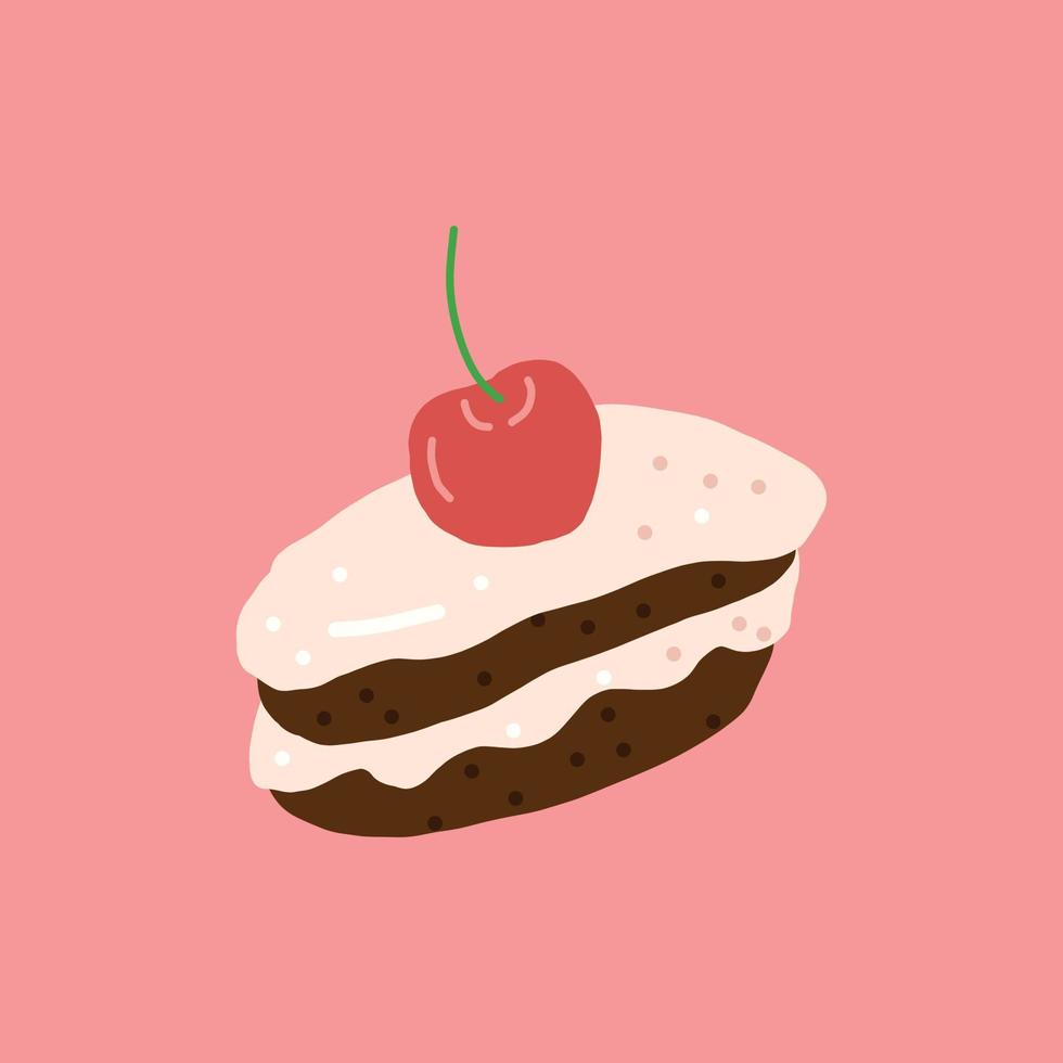 tårta med grädde och jordgubbar handritad stil, vektor. mat, godis, efterrätt, kortklistermärke vektor